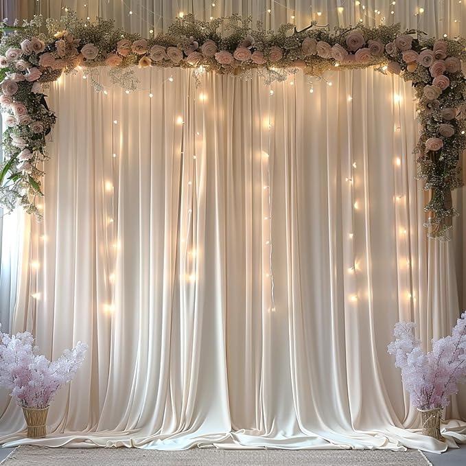 ESGOTBME 40x10ft Wrinkle Free Ivory Backdrop Curtain for Parties Soft Polyester and Nylon Fabric Drapes Wedding Birthday Party Decorations Background for Photography 5x10ft,8 Panels