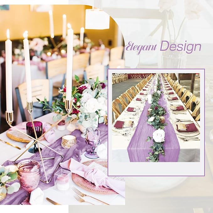 Showgeous 10 Pack Lilac Cheesecloth Table Runner Gauze Table Runner 10FT Long Semi-Sheer Table Runner Boho or Rustic Wedding Table Decor for Wedding Decor Arch Draping Bridal Shower Holiday Party