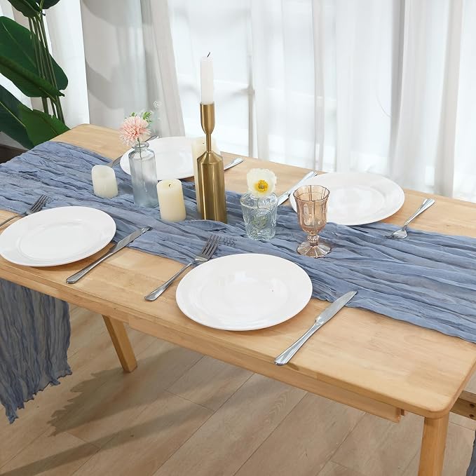 20 Pack Dusty Blue Cheesecloth Table Runner 120 Inch 10FT Gauze Cheese Cloth for Baby Shower, Coastal Style, Retro Decoration, Farmhouse