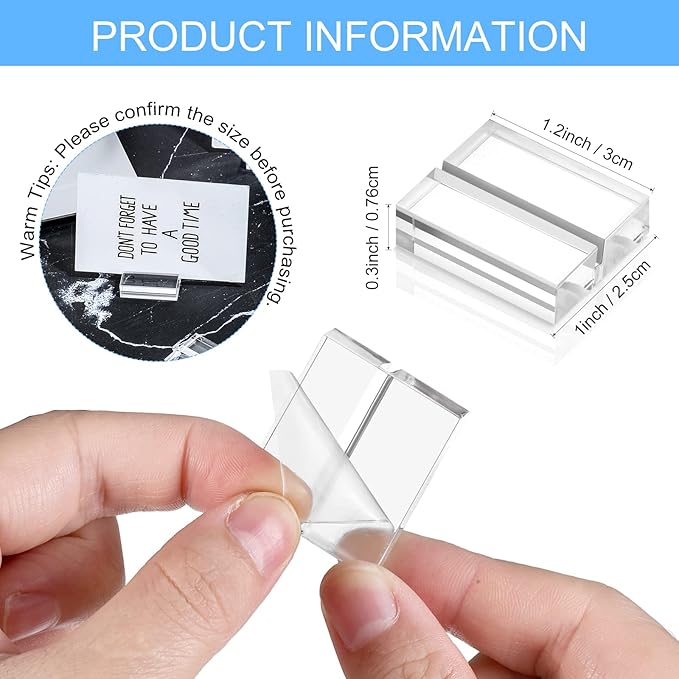 Yalikop Acrylic Place Card Holders 1.2 Inch Name Card Holder Stands Clear Table Number Stands Wedding Sign Holders Display Stand for Table Wedding Photos Office Menu Meeting(50 Pieces)