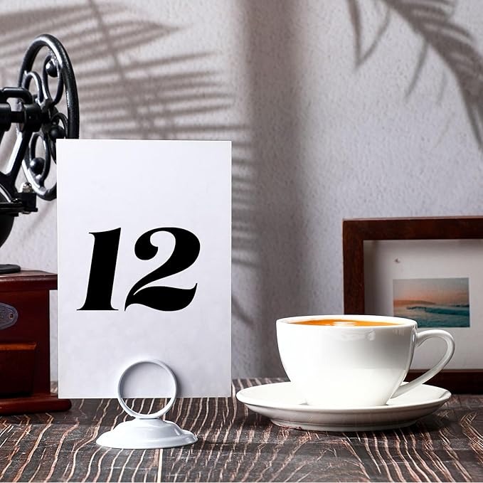 MotiMind 24 Pcs Table Number Holders-Metal Place Card Holders Table Number Stands Tabletop Sign Stands for Photos, Menu, Memo, Notes, Wedding, Restaurant, Banquet, Birthday(White)