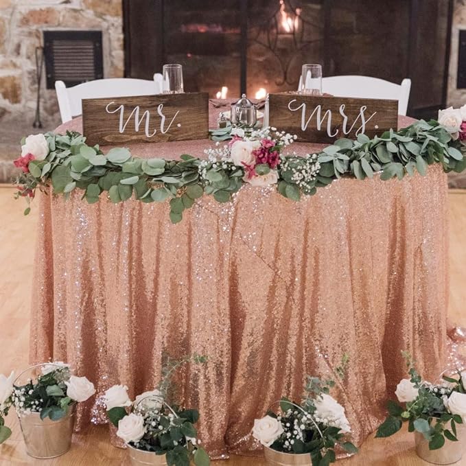 Poise3EHome 132 Inch Rose Gold Round Sequin Tablecloth for Party Cake Dessert Table Exhibition Events