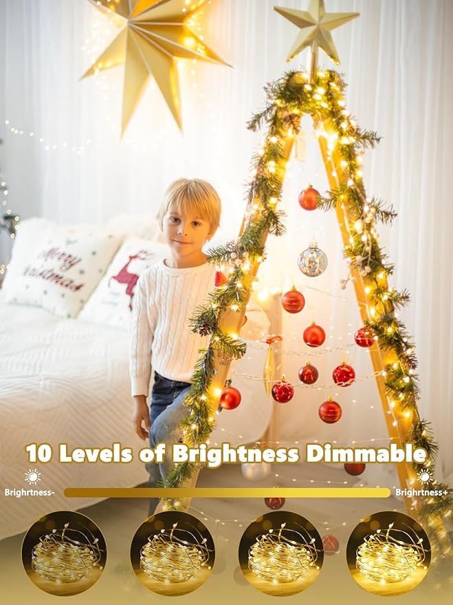 66 FT 200 LED Fairy Lights Battery Operated with Remote Timer Warm White | 8 Modes, IP44 Waterproof, Flexible Copper Wire, Super Long Battery Fairy Lights Indoor Outdoor for Christmas Garland Decor