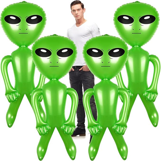 Mototo 4 Pieces 63 Inch Giant Inflatable Alien Jumbo Blow Up Alien Green Inflatable Balloon for Space Party Decorations UFO Theme Spaceship Party Birthday Halloween Easter Christmas Home