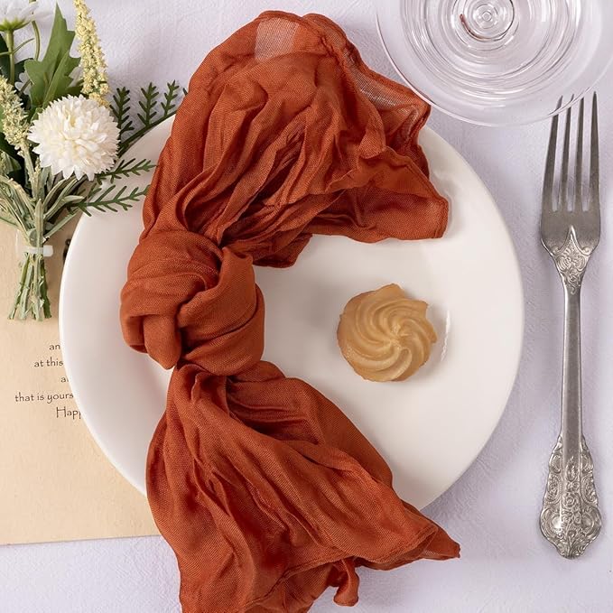 MLMC 24 Pack Terracotta Cheesecloth Napkins Boho Rustic Burnt Orange Gauze Cloth Napkins Washable 21"x21" for Wedding Bridal Shower Anniversary Dinner Decor