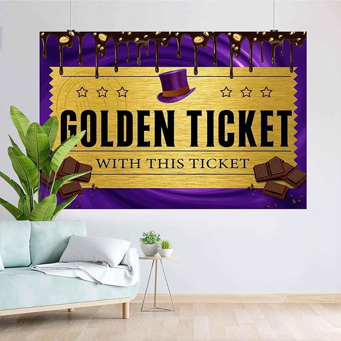 7x5FT Chocolate Factory Backdrop Golden Ticket Backdrop Candy Party Background Kids Birthday Party Banner Baby Shower Decor Photo Booth Props TAYBDJ820