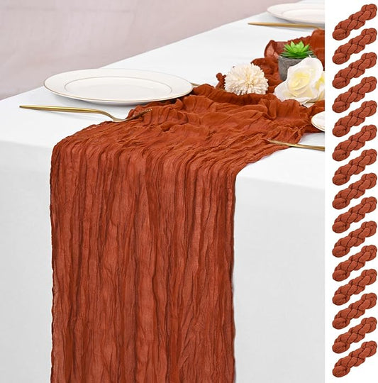 15 Pack Terracotta Fall Table Runner 17 x 108inch Cheesecloth Table Runner Boho Gauze Table Runners Rustic Sheer Fabric Cheese Cloth Table Runners for Wedding Party Bridal Shower Farmhouse Home Decor