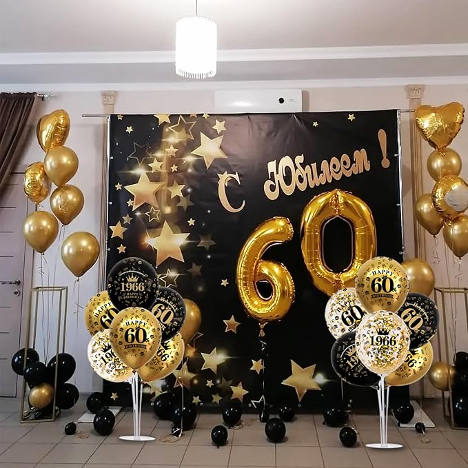 TONIFUL 4 Set 60th Birthday Decorations 1966 Balloon Centerpiece for Table,Black Gold Balloon Stand Kit,Perfect for celebrating born in 1966,Cheers to 60 Years Birthday for Men and Women