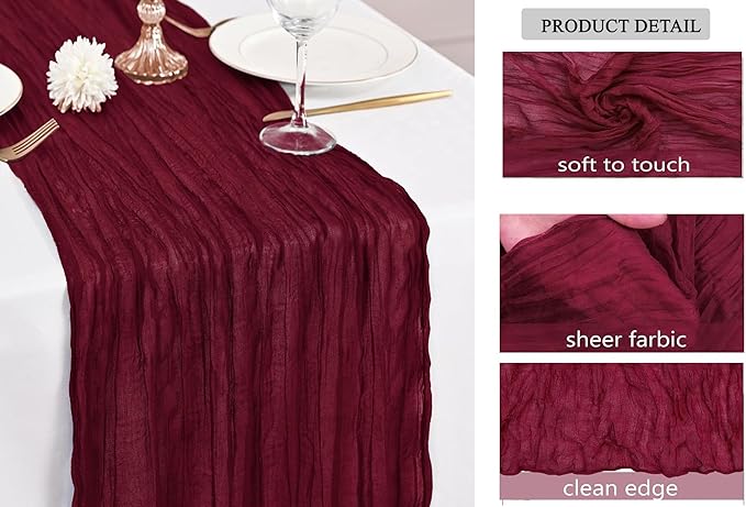 MDS Pack of 12 Cheesecloth Table Runner 35x120 Inch, 10FT Long Gauze Cheese Cloth Table Runner for Wedding Party Birthday Bridal Shower Farmhouse Garden Boho Rustic Table Decoration - Hunter Green