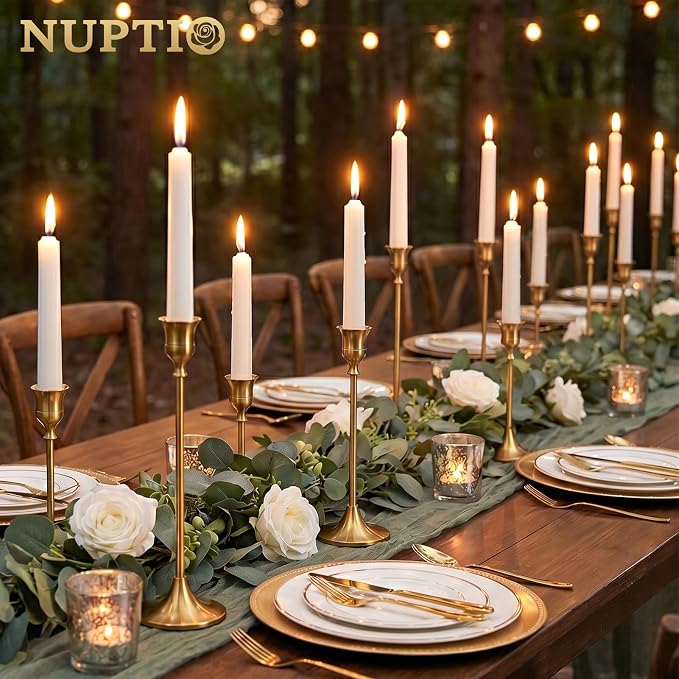 Nuptio Candlestick Candle Holders 15 Pcs Candle Stick Holder Gold Taper Candle Holder Candle Stand for Wedding Party Thanksgiving Halloween Birthday Mantel Baby Shower Table Centerpieces Decor
