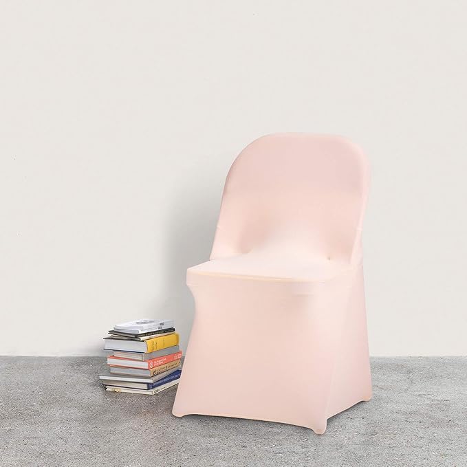 Peomeise Stretch Spandex Folding Chair Cover for Wedding Party Dining Banquet Event (Blush Pink,6pcs)