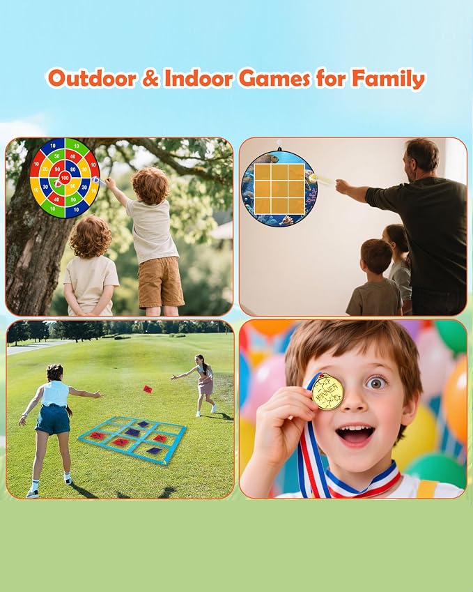 Giant Tic Tac Toe Outdoor Games, Bean Bag Toss Games, 26" Dart Board Game Double-Sided with Sticky Balls for Boys and Girls Ages 4-12 Kids Adults Family Lawn Yard Large Carnival Games
