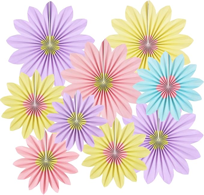 DODOKIM Sunflower Birthday Decorations Paper Flowers Decorations for Wall Floral Backdrop Classroom Baby Shower Paper Fans Flower Wall Decor Pack of 9 Sunflower Rainbow