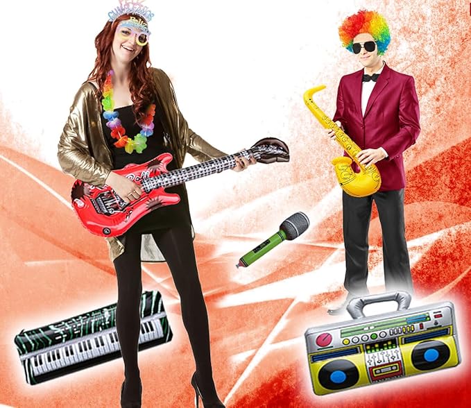 80pcs Large Gorgeous Photo Booth Props Set Birthday Party Accessories Kit Includes Clown Wig Foil Tinsel Wig Rock Headband Novelty Funny Glasses Inflatable Prop for Adult Teen Carnival Party Supplies