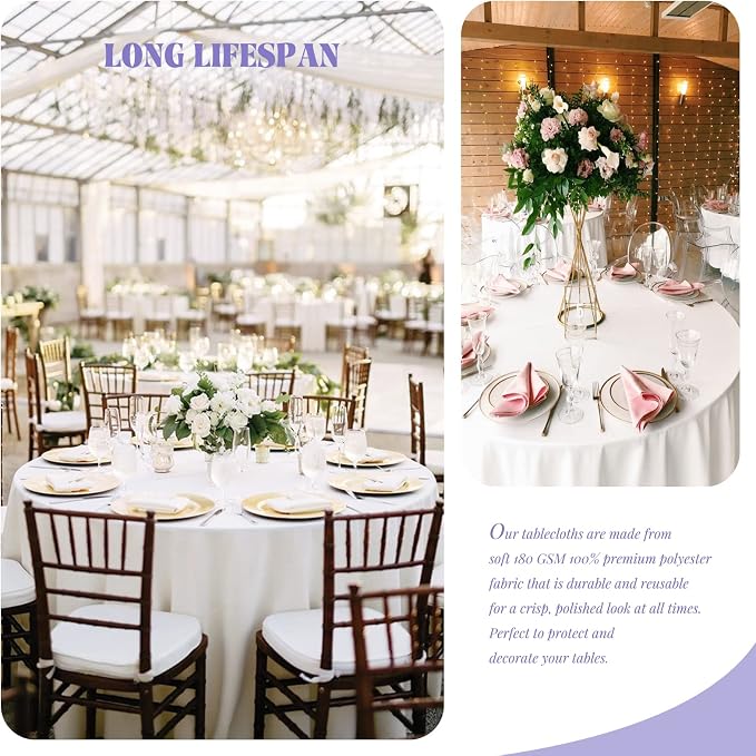 8 Pack White Round Tablecloths - 90 Inch Round Table Cloths Washable Polyester Tablecloths for Wrinkle Resistant Decorative Fabric Table Cover for Dining Wedding Party Banquet