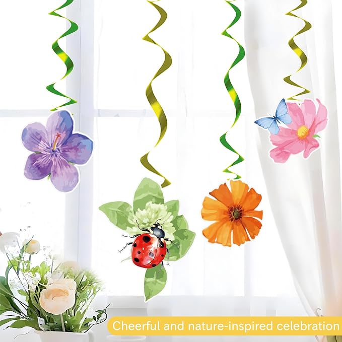 Flower Birthday Decorations, Garden Wildflower Party Decorations with Pre-strung Banners, Flower Themed Hanging Swirls, Birthday Decorations for Women Girl