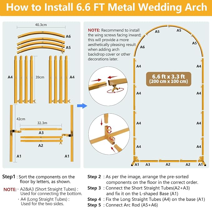 6.6 FT Wedding Arch Backdrop Stand for Party, Balloon Arch Stand, Wedding Arches for Ceremony, Metal Gold Arch Frame Backdrop Stand for Bridal Baby Showers Birthday Decoration Photo