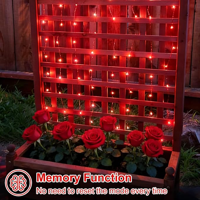 QITONG 4 Pack Solar Fairy Lights, Each 33ft 100 LED Red Halloween String Light Outdoor Waterproof, 8 Modes Silver Wire Christmas Twinkle Mini Lights