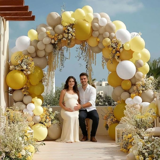 Mustard Yellow Balloon Garland Kit - Double Stuffed Sand White Yellow Pastel Balloon Arch for Bee Birthday, Baby Shower, Gender Reveal, Boho Party Decoration