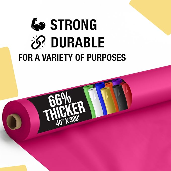 Party Solids 66% Thicker Premium Hot Pink Plastic Table Cover Roll 40" X 300' Table Cloth Plastic Cover Roll Quality Thick Banquet Rolls Disposable Tablecloth Rolls Strong American Based Company