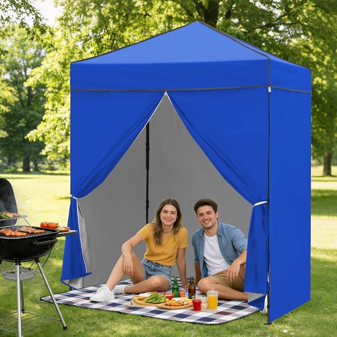 6x4 Pop Up Canopy Tent with Four Wall Panels, Instant Portable Beach Canopy, Outdoor Tent with Carry Bag for Camping, Sports, Tailgating, Events, Blue