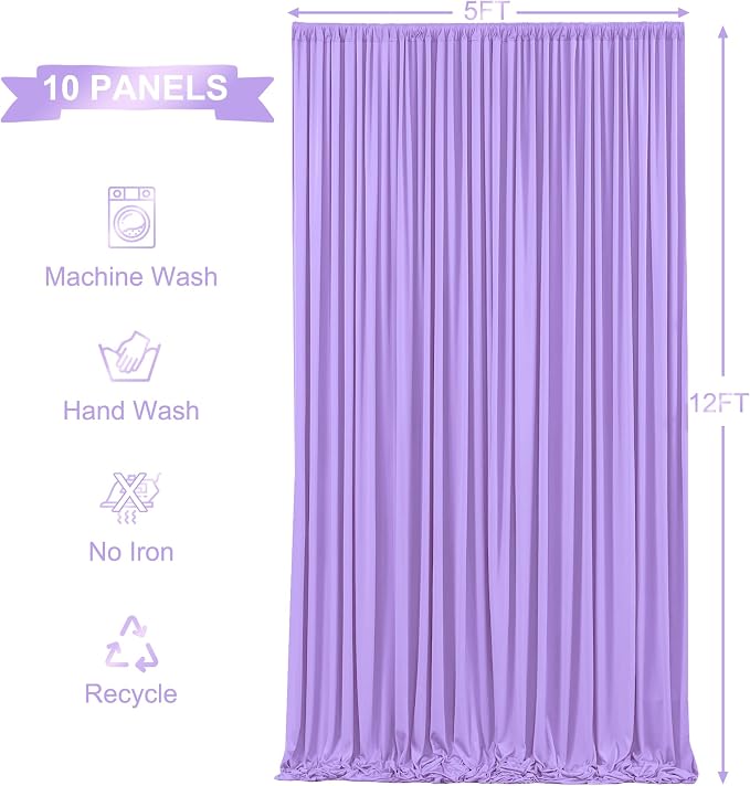 10 Panels Lavender Backdrop Curtains for Wedding Party Wrinkle Free Backdrops Curtain Drapes Fabric Decorations Photo Back Drop Cloth for Baby Shower Photography Stage Reception 50ft(W) x 12ft(H)