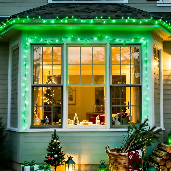 YEGUO Battery Operated String Lights, 2 Pack Each 33ft 100 LED Twinkle Fairy Lights Outdoor Waterproof, 8 Modes Clear Wire Green Christmas Lights Indoor with Remote