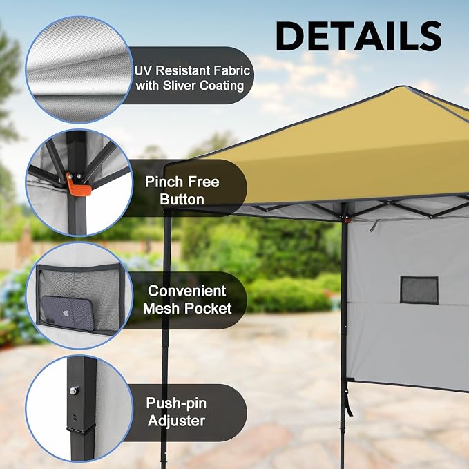 6x4 Pop Up Canopy Tent with Half Wall Panel, Instant Portable Beach Canopy, Outdoor Tent with Carry Bag for Camping, Sports, Tailgating, Events, Beige