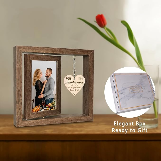 EYITUPC 15 Year Anniversary Picture Frame Gifts for Him Her,15th Wedding Anniversary Frame for Wife Couple Men, Display Two 4x6 Inch