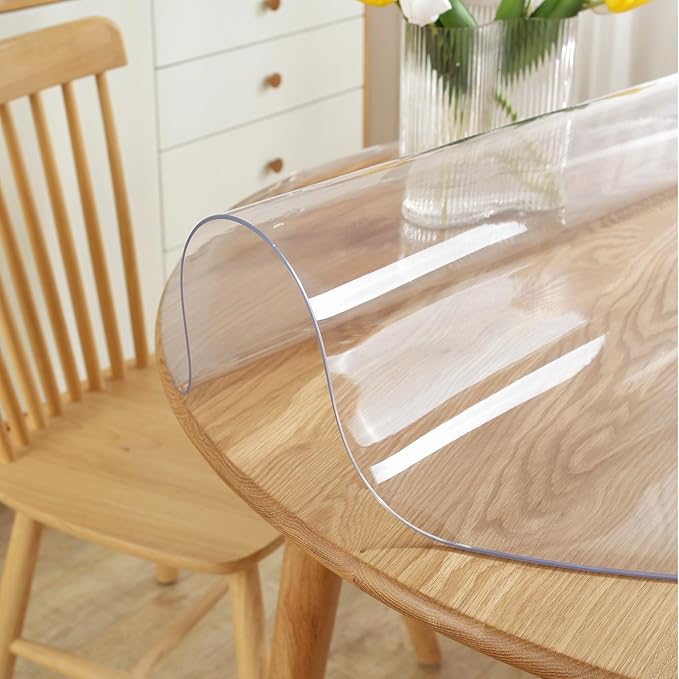 LovePads Round Clear Table Cover Protector 35 Inch, 2mm Thick Table Protector for Dining Room, Waterproof Plastic Cover PVC Vinyl Tablecloth, Circle Tabletop Protective Pad for Furnture Surface