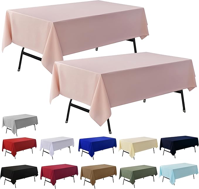 2-Pack 60x120 inch Dusty Pink Table Cloths, Solid Stain and Wrinkle Resistant Oblong Tablecloth, Premium Plain Weave Polyester Fabric Rectangle Table Linen Covers for Hotel, Wedding