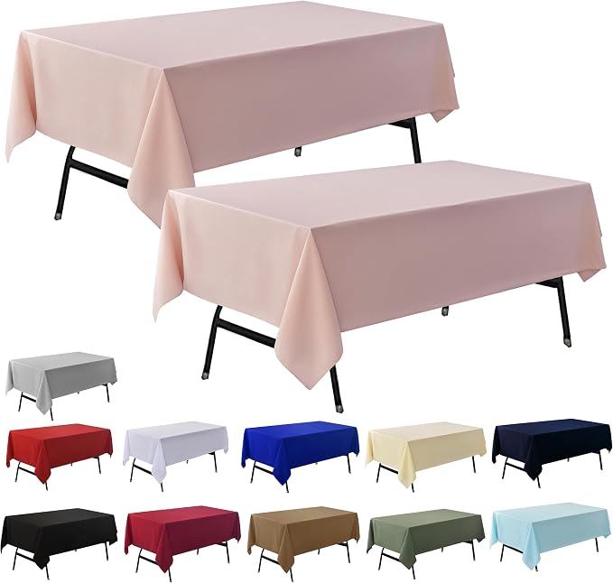 2-Pack 60x144 inch Dusty Pink Table Cloths, Solid Stain and Wrinkle Resistant Oblong Tablecloth, Premium Plain Weave Polyester Fabric Rectangle Table Linen Covers for Hotel, Banquet