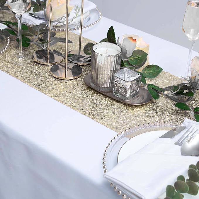 Champagne Sequin Table Runner 12" x 108" Pack of 6 Glitter Table Runner Metallic Sparkle Table Linen Runner for Baby Shower Wedding Birthday Party Event