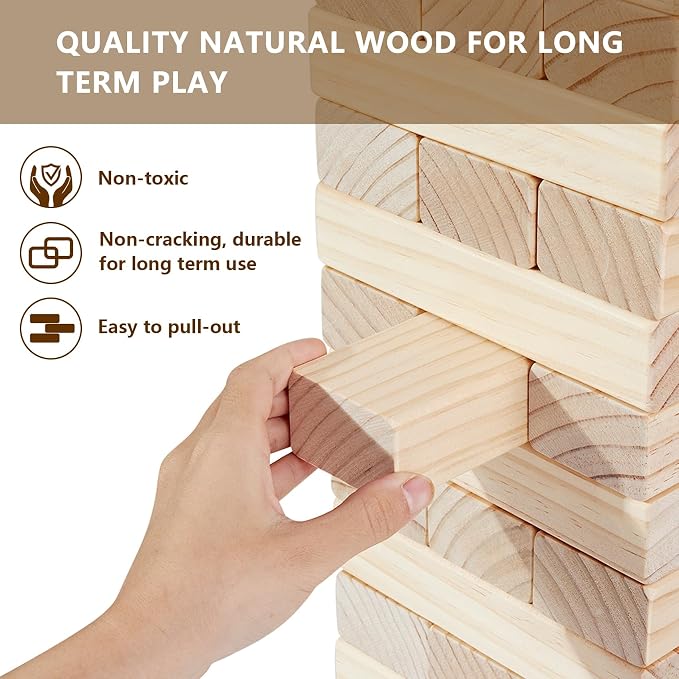 Aivalas X-Large Size Giant Tumble Tower, 57 Blocks Outdoor Yard Games Stacking Games Includes Dice Carrying Bag Scoreboard, Stacking Up to 5FT for Backyard Lawn Party Playing