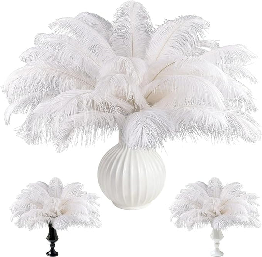 Natural White Ostrich Feathers Bulk 60 Pack, 12-14 in, 10-12 in, 8-10 in (20 Pcs Each), for DIY Vase Craft Wedding Party Centerpieces Christmas Decoration