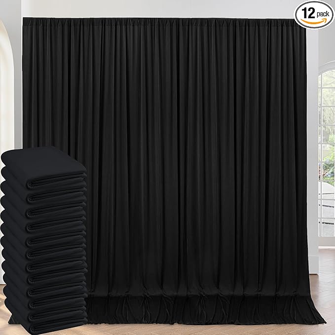 60ftx10ft Wrinkle Free Black Backdrop Curtains for Parties, Silky Polyester Photo Backdrop Drapes 12 Panels 5x10ft Back Drop Cloth for Wedding Birthday Baby Shower Photography Background