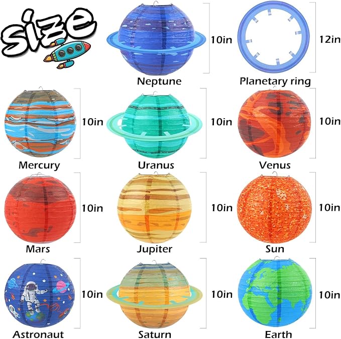 Space Planet Paper Lanterns 10PCS Solar System Hanging Decor Out of This World Outer Space Party Decorations for Kids Astronaut Theme Party Supplies Galaxy Earth Home Birthday Decorations