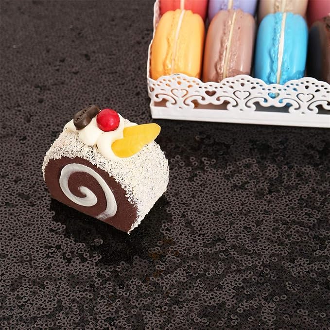 Eternal Beauty Black Tablecloth, 60x102 Inch Sequin Rectangle Table Cover for Cake Dessert Exhibition Party Birthday Events