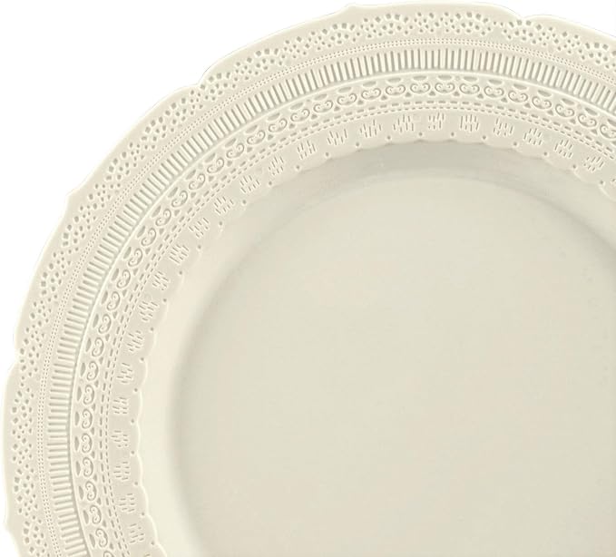 OCCASIONS 120 Guests Heavy Duty Disposable Plastic Plates Set – 11" Dinner & 8.25" Salad Plates, Premium Reusable Party Plates for Weddings, Events, Fancy Dinnerware – Chateau Ivory