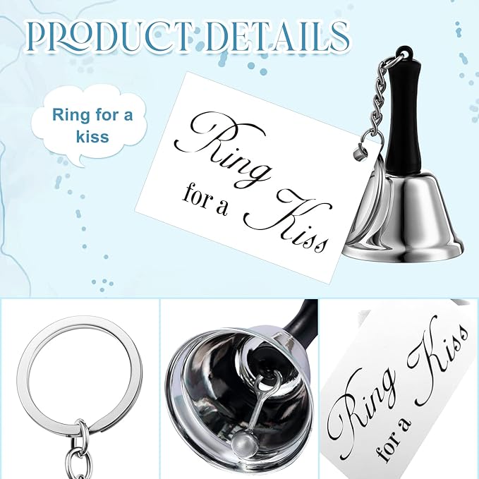 Lounsweer 24 Set Wedding Bells Bulk Ring for a Kiss Bells with Tags Mini Kissing Bells for Wedding Reception Decorations Goody Bags Party Supplies(Silver Color)