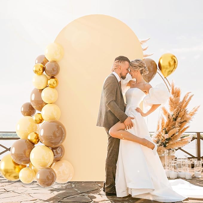 FOTSHARER Beige Arch Cover Wedding Arch Stand Cover 3.3x6.6FT Spandex Arch Backdrop Cover Fitted Arch Frame Cover for Birthday Party Chiara Wall Arch Cover Backdrop Fabric for Baby Shower Celebrations