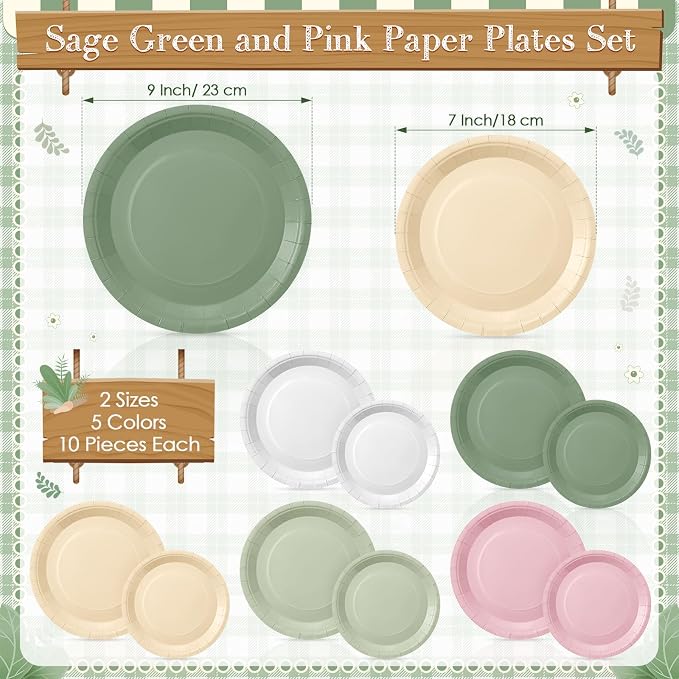 Mimorou 354 Pcs Sage Green and Pink Plates and Napkins Set Serves 50 Guests Gradient Green and Pink Tablecloth Plates Cup and Napkins Tableware for Birthday Wedding Bridal Baby Shower Party Supplies