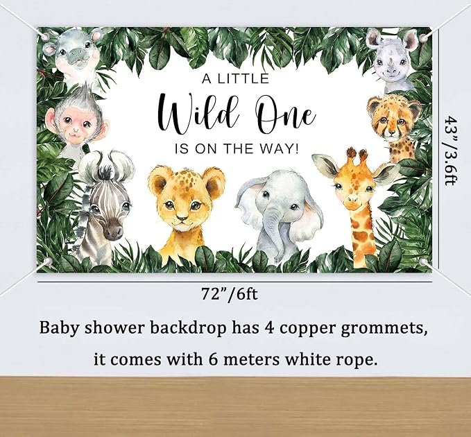 Yuzioey 224PCS Safari Baby Shower Decorations, Jungle Animals Oh Baby Party Supplies, Safari Disposable Dinnerware (Serve 24 Guests)with Paper Plates Cups, Backdrop Tablecloth Balloon Garland Kit