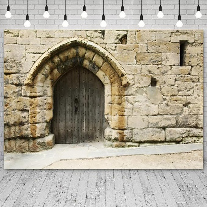 8x4ft Ancient Jerusalem Buildings Backdrop Rock Stone Wall Photography Background Israel Old City Vintage Building Wooden Door Cityscape Banner Decorations Travel Party Photo Booth Prop