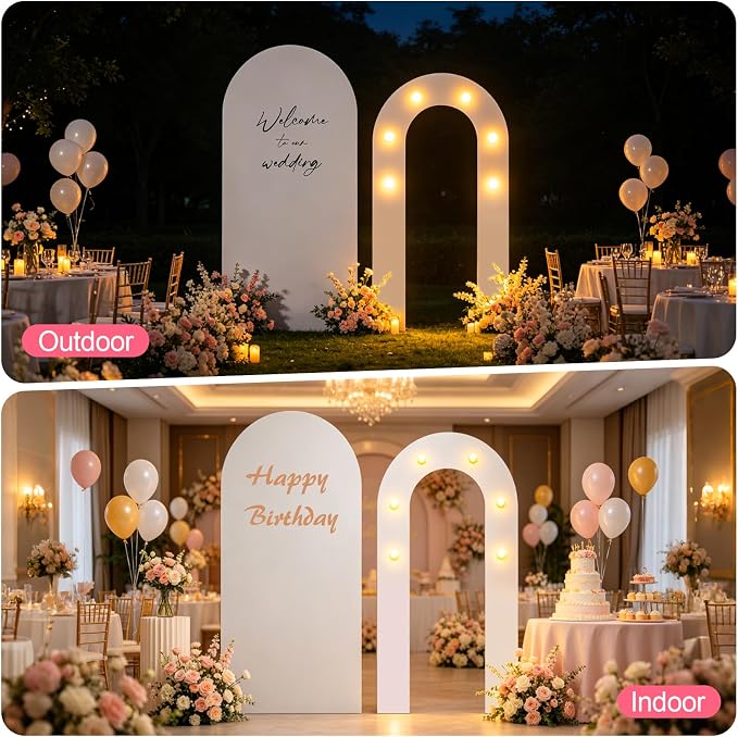 6FT Arch Backdrop with Stand Set, Lighted Arch Set, No-Tip Stability Glow Foam Board Photo Booth Background for Wedding Birthday Party Ceremony Baby Shower Banquet Decoration Reusable - White