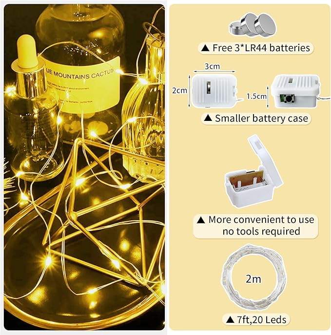 50 Pack Warm White Fairy Lights Battery Operated, 7ft 20 LED Mini String Twinkle Lights for Christmas Halloween Mason Jars Centerpiece Table Decorations (50, Warm White)