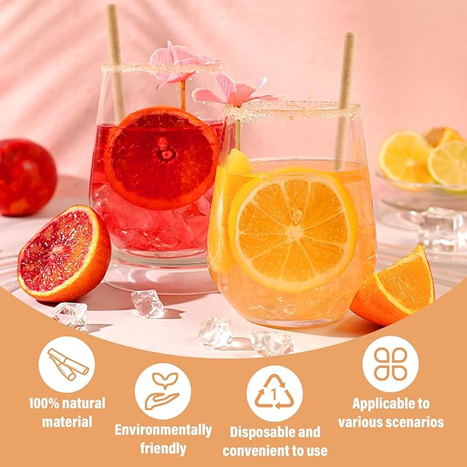 Potchen 200 Pcs Individually Wrapped Sugarcane Straws 8" Biodegradable Plastic Compostable Disposable Drinking Straws for Smoothie Drinks Parties Restaurants Home