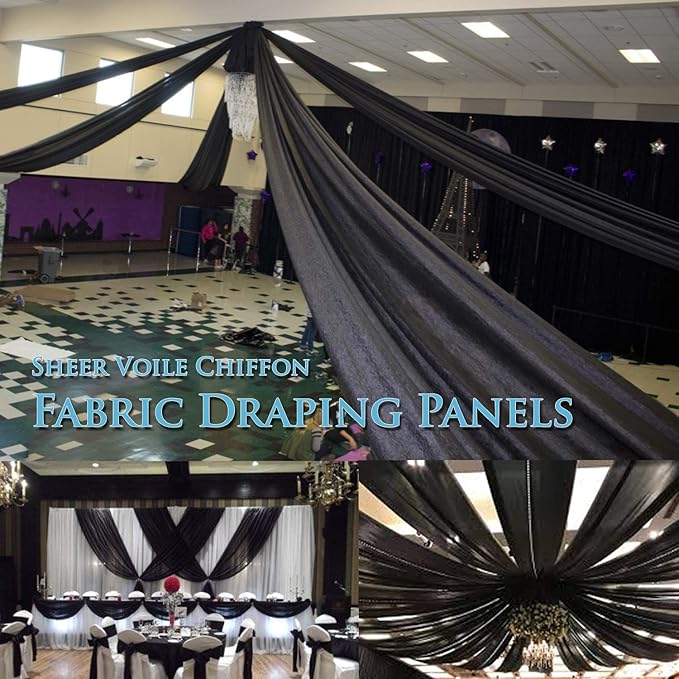 Sheer Voile Chiffon Fabric Draping Panels | 100 Yards 120" Wide Black Voile Fabric | Use for Backdrop Curtain -Wedding and Special Events