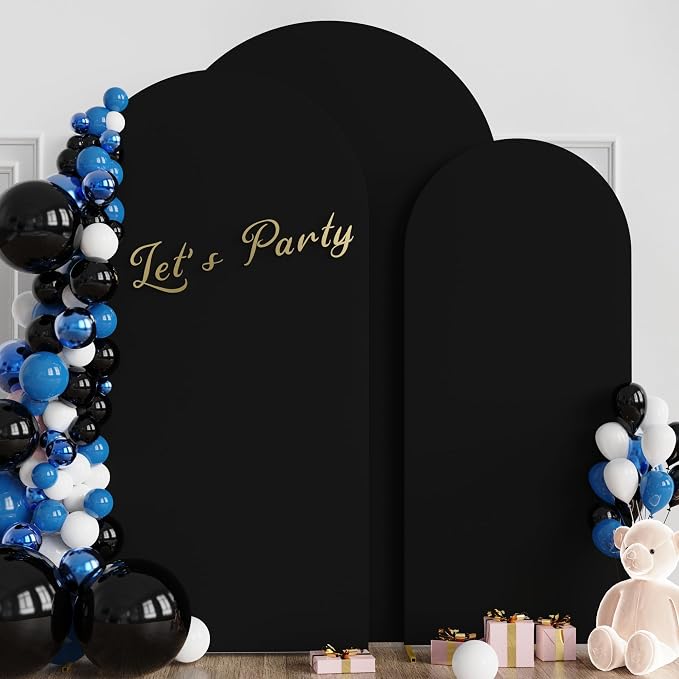 Wokceer Wedding Arch Cover (7.2FT, 6.6FT, 6FT) Set of 3 Spandex Fitted Wedding Arch Stand Covers Round Top Chiara Arch Backdrop Stands Cover for Birthday Party Wedding Ceremony Decor Black