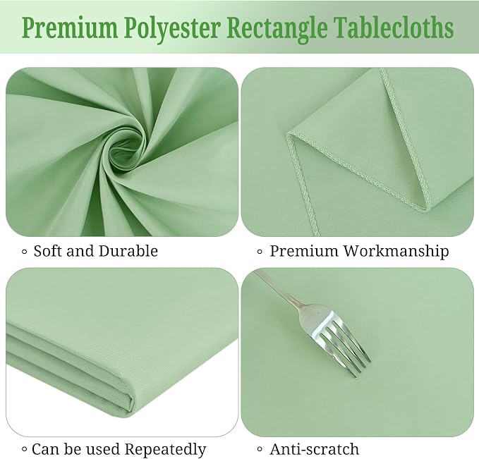 10 Pack 60 x 102 Inch Rectangle Tablecloth, Sage Green Tablecloth for 6 Feet Rectangle Tables, Stain and Wrinkle Resistant Washable Fabric Table Cloth for Wedding Dining Table Buffet Parties Camping